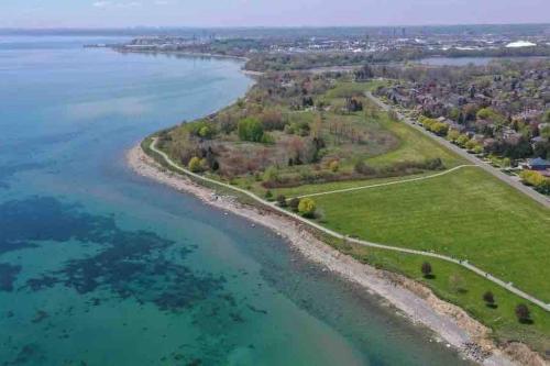 an aerial view of the shoreline of a lake at 1 bedroom with private entrance in Ajax