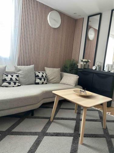 un salon avec un canapé et une table basse dans l'établissement Le Cozy - T3 Tout Confort - Métro Barrière Paris, à Toulouse