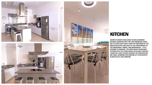 a collage of photos of a kitchen with a table and chairs at Ocean Point B3 in Pointe aux Piments