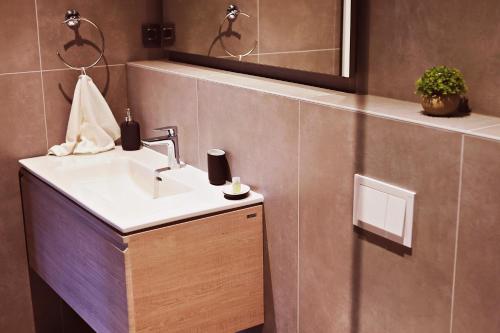 a bathroom with a sink and a mirror at Motel Prajo’s in Lukač