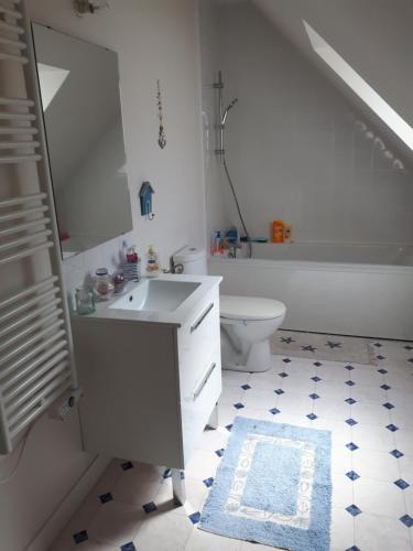 a bathroom with a sink and a toilet and a tub at Chambres d'hôtes chez particulier 