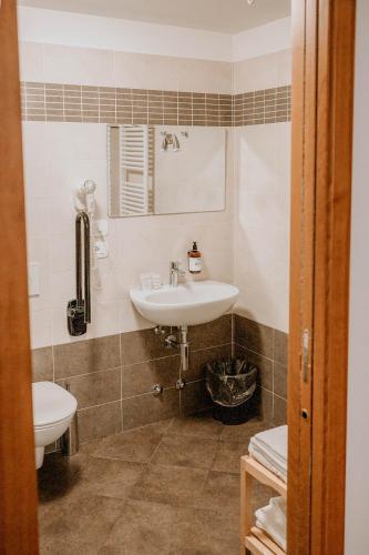 a bathroom with a sink and a toilet at Hotel Venezia in Trento