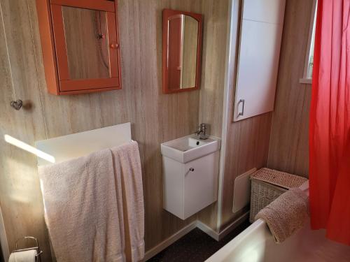 a small bathroom with a sink and a mirror at No 27 Guisborough - 1 bed apartment in Guisborough