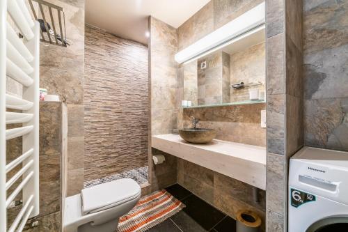 ein Bad mit einem WC und einem Waschbecken in der Unterkunft Gîte Le Jorat - Appartement A in Bogève