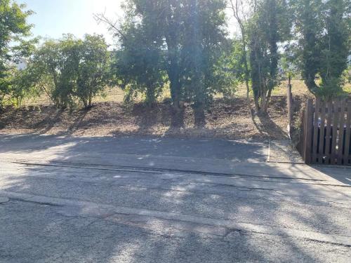 an empty road with a wooden fence and trees at Welltrees Apartments 10 Dailly Road in Maybole