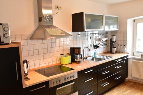a kitchen with a sink and a counter top at Ferienwohnung Happynest in Birresborn