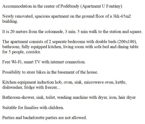 a screenshot of a page of a document at Apartmán u Fontány in Poděbrady
