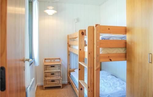 Nørre LyngvigにあるNice Home In Hvide Sande With 3 Bedrooms, Sauna And Wifiのベッドルーム1室(二段ベッド2台、ドレッサー付)