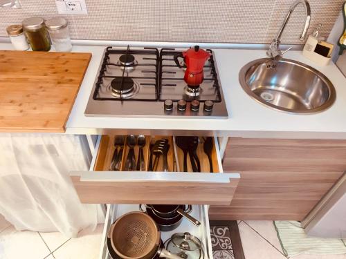 a kitchen counter with a stove and a sink at Vatican R(h)ome in Rome