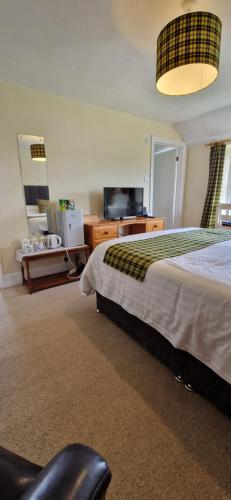 una camera con un grande letto e una televisione di Sycamore Farm a Launceston