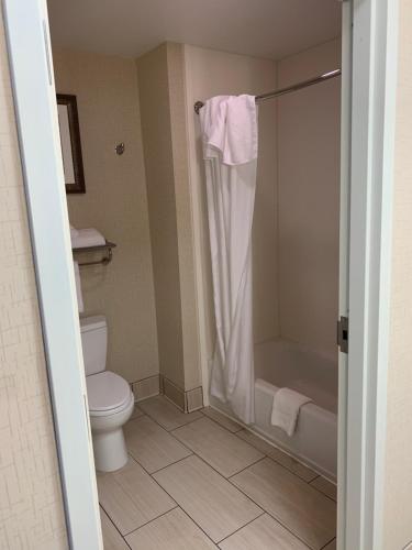 a bathroom with a toilet and a shower at Homewood Suites by Hilton Munster in Munster