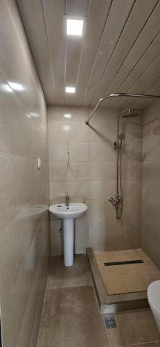 a bathroom with a sink and a shower at Близко к метро in Yerevan