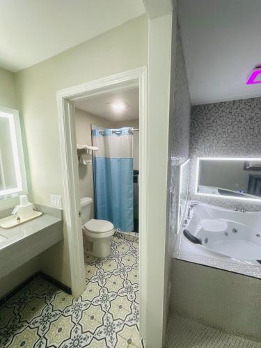 a bathroom with a toilet and a sink and a tub at Econo Lodge Union City - Atlanta South in Union City