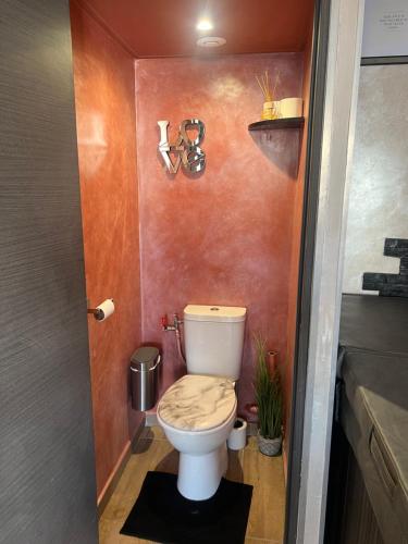 Cette petite chambre comprend une salle de bains pourvue de toilettes. dans l'établissement Douceur d’une nuit (studio avec jaccuzi privatif), à Vitrolles