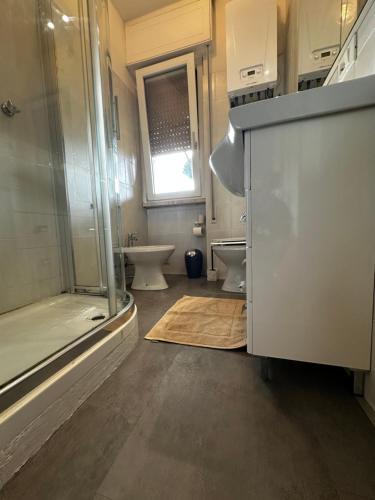 a bathroom with a shower and a toilet and a sink at L'Orchidea_Holiday in Camaiore
