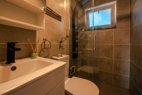 a bathroom with a toilet and a sink and a shower at Gold Coast Photography Inn in Estoril