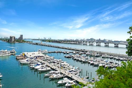 a bunch of boats are docked in a harbor at A Wave From It All! Direct water views! in Miami