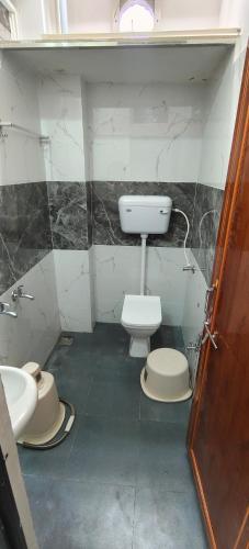 a bathroom with a toilet and a sink at HOTEL ANJALI in Ujjain
