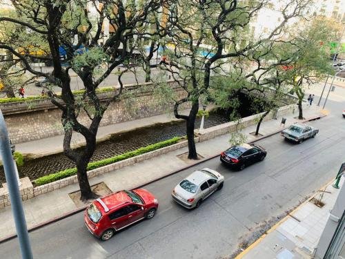 a group of cars driving down a street with trees at Alojamientos Cordoba - Cañada in Córdoba