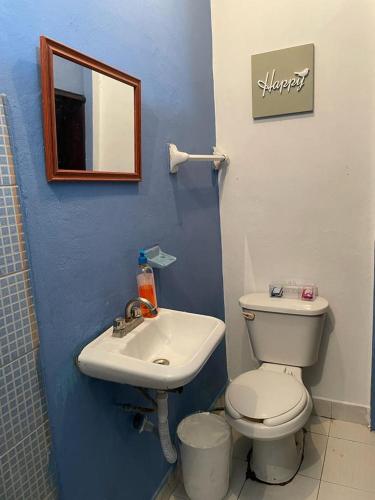 een badkamer met een wit toilet en een wastafel bij Azul y buenas noches in Orizaba