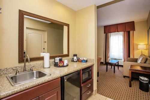 コダックにあるHampton Inn & Suites Sevierville at Stadium Driveの洗面台と鏡付きのホテルルーム