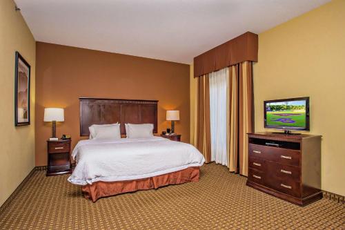a hotel room with a bed and a flat screen tv at Hampton Inn & Suites Sevierville at Stadium Drive in Kodak