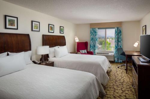 a hotel room with two beds and a window at Hilton Garden Inn Arcadia/Pasadena Area in Arcadia