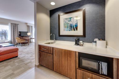 a kitchen with a sink and a living room at Hampton Inn & Suites Dallas/Plano-East in Plano