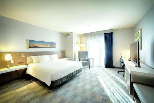 a hotel room with a bed and a television at Hilton Garden Inn Santa Barbara/Goleta in Santa Barbara
