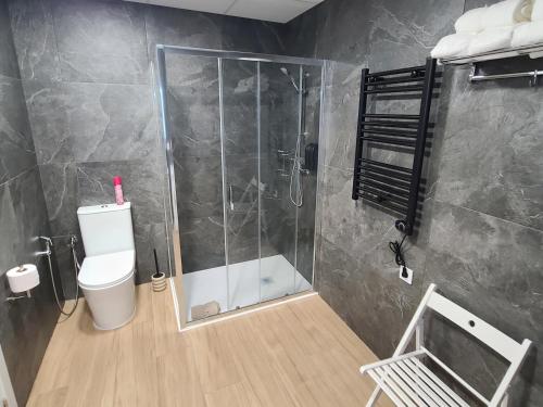a bathroom with a shower with a toilet and a shower at Las Artes Hlius Luxury Apartments in Valencia