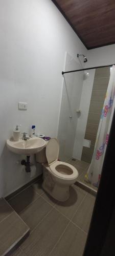 a bathroom with a toilet and a sink at Apto Hospedaje Llanero in Acacías