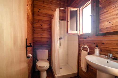 a bathroom with a toilet and a sink at Ecològic Vinyols Camp in Vinyols i els Arcs