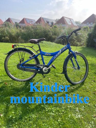 a blue bike parked on the grass in a field at Topsleep Villa Lathum in Lathum