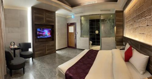 三峽區的住宿－愛莉亞汽車旅館，酒店客房,配有床和电视