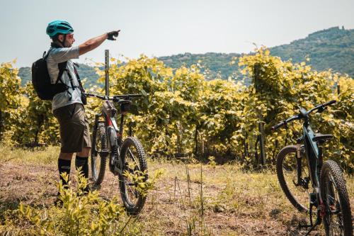 człowiek robiący zdjęcie dwóch rowerów w obiekcie Agriturismo Le Casette Sul Lago w mieście Montefiascone