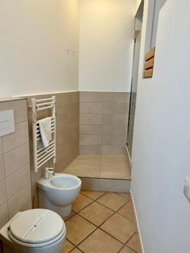 a bathroom with a toilet and a shower at THE PALACE B&B and Apartments in Santo Stefano di Camastra