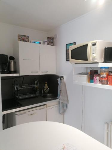 Dapur atau dapur kecil di Le Petit Chalet -Appartement proche de la vieille ville , du centre ville et du Tram- PETIT DEJEUNER OFFERT