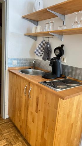 a kitchen with a sink and a counter top at Gemütliche Wohnung in Trier Fußgängerzone in Trier