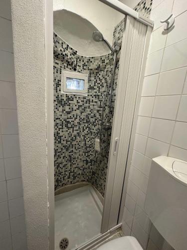 a bathroom with a shower with a toilet at Al Belvedere Affittacamere in Cuneo