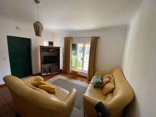 a living room with a couch and a fireplace at Casa do Almograve in Odemira