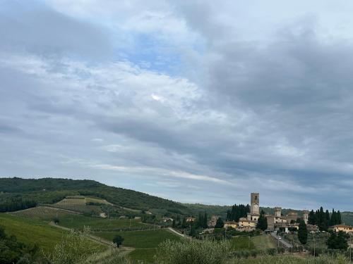a view of a town on a hill with a sky at Il Fiorino di Badia in Badia A Passignano