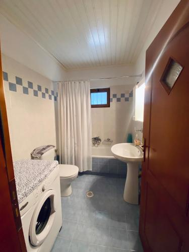 y baño con lavamanos y lavadora. en Pavlianis Cottage House, en Pavliani