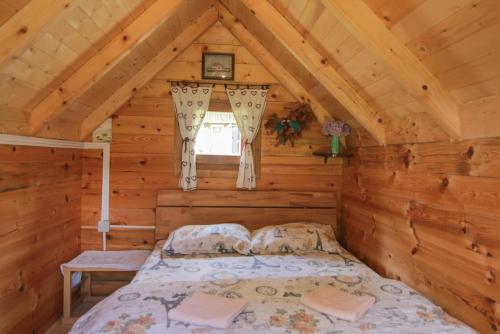 una camera da letto in una baita di tronchi con letto di Camp &Apartmens Scepanovic a Mojkovac