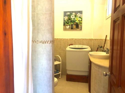 a small bathroom with a sink and a toilet at El Dorado Condo 302A in Punta Cana