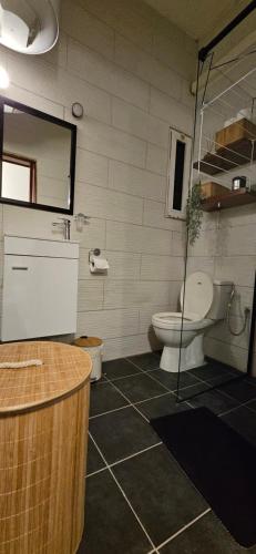 a bathroom with a toilet and a sink at Chez Nina & Patrick in Douala