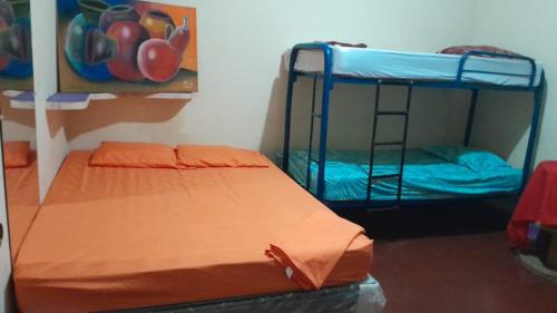 a room with two bunk beds and a painting at HOSTAL RABAGU in León