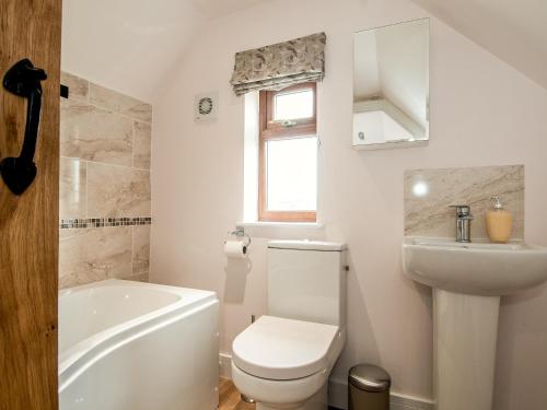 a white bathroom with a toilet and a sink at Silver Birch Lodge in Horsley