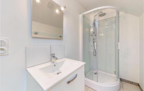 ein weißes Bad mit einem Waschbecken und einer Dusche in der Unterkunft Cozy Home In Neuilly Le Vendin With Wifi in Neuilly-le-Vendin