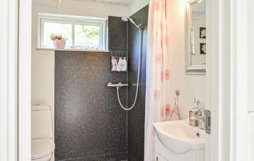 ein Bad mit einer Dusche und einem Waschbecken in der Unterkunft Cozy Home In Ebeltoft With Wifi in Ebeltoft