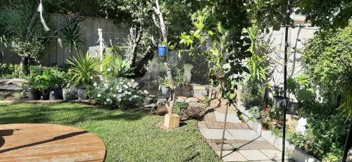 a garden with a table and some plants at Frances's home in Gilles Plains